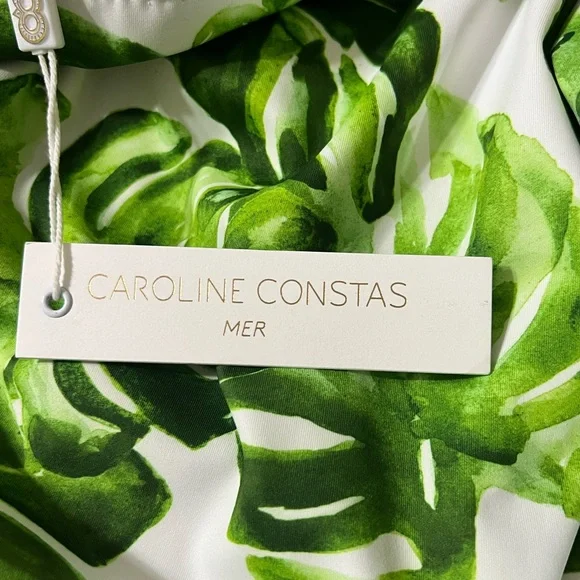 Caroline Constas Nova Off-Shoulder Puff Sleeve One Piece in Green Palm Leaf XS - Picture 9 of 10